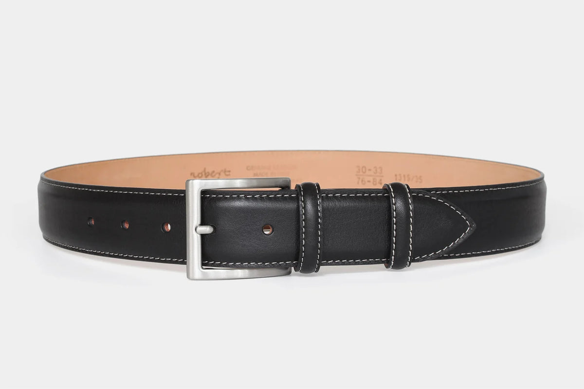 Grained Leather with Contrast Stitching Belt 1319 Width 35mm