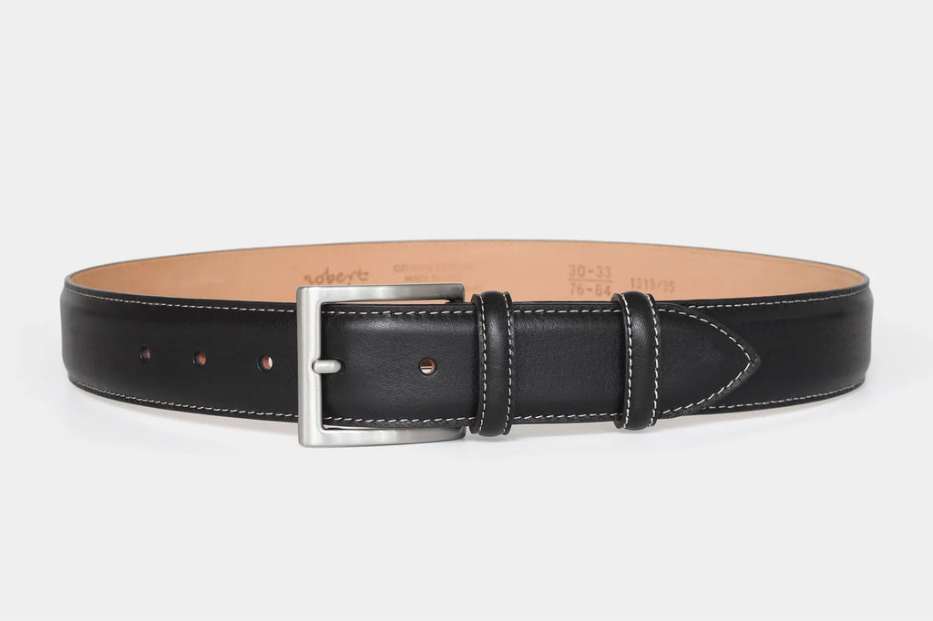 Grained Leather with Contrast Stitching Belt 1319 Width 40mm