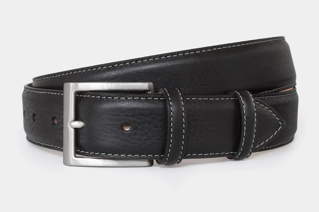 Grained Leather with Contrast Stitching Belt 1319 Width 40mm