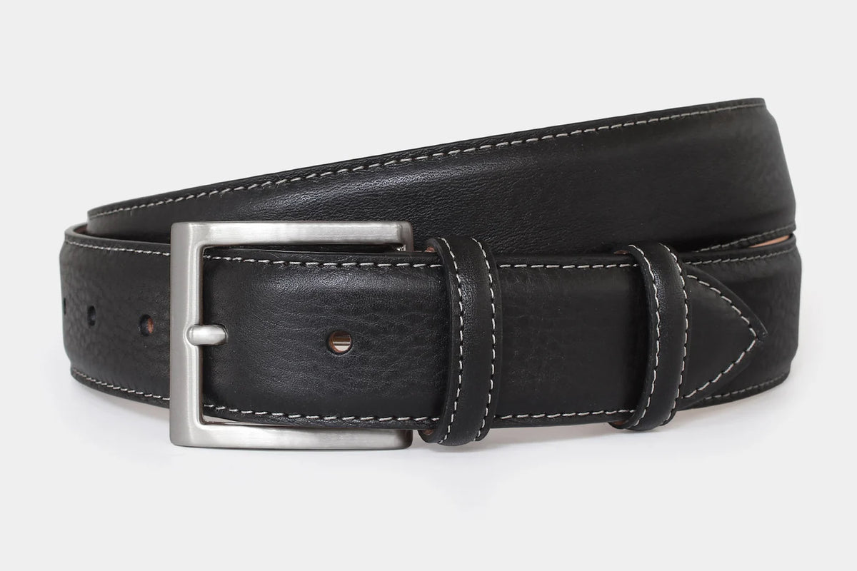 Grained Leather with Contrast Stitching Belt 1319 Width 40mm