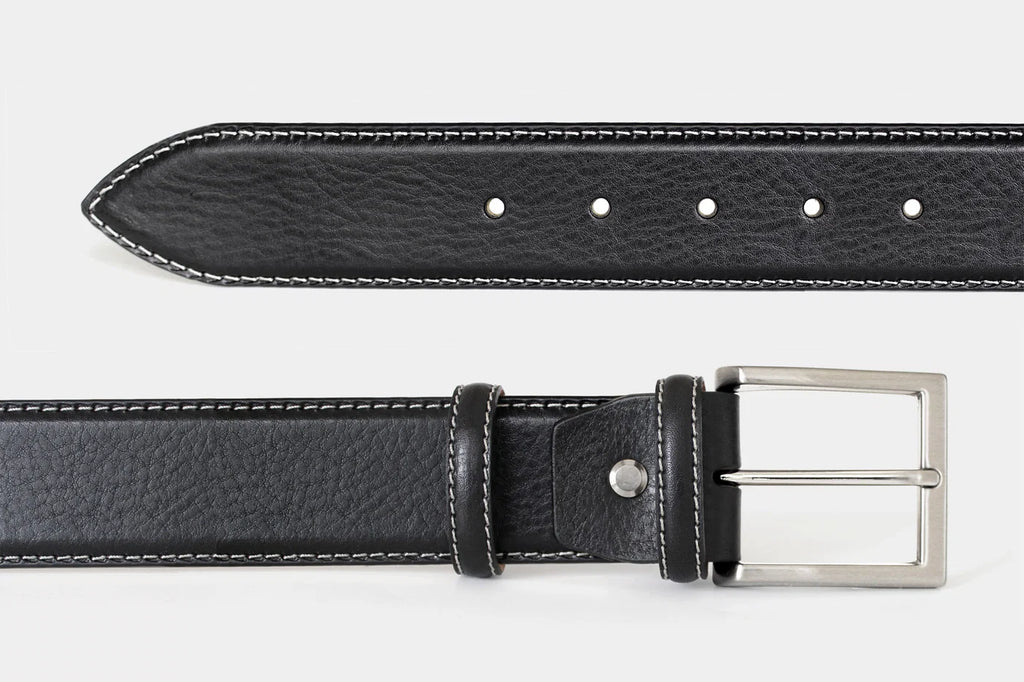 Grained Leather with Contrast Stitching Belt 1319 Width 40mm