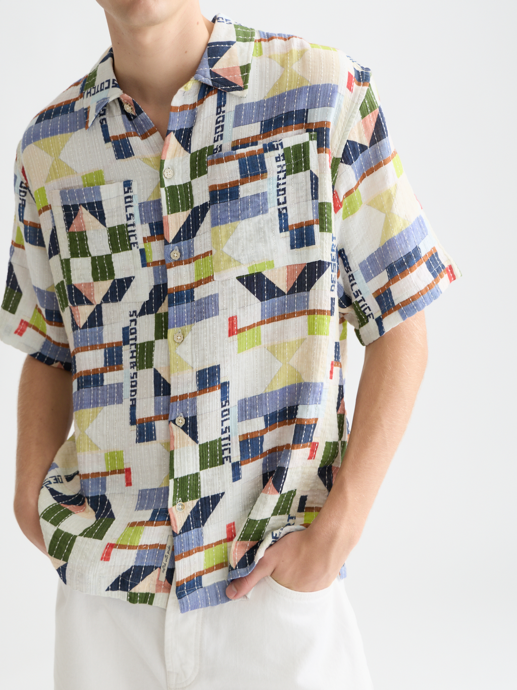 Printed Stitched Relaxed Fit Short Sleeve Shirt