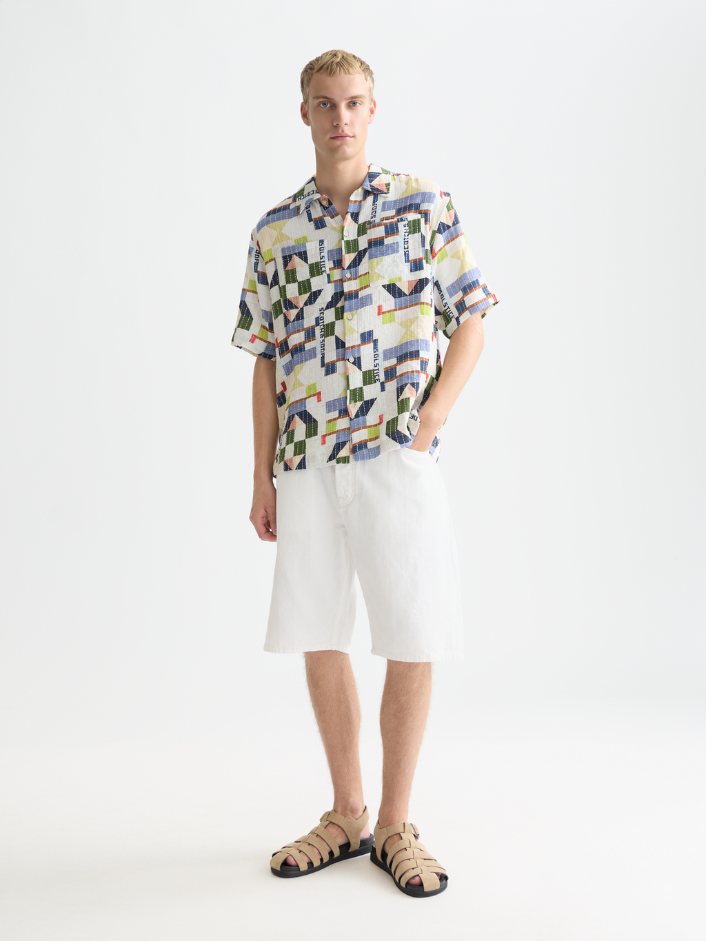 Printed Stitched Relaxed Fit Short Sleeve Shirt