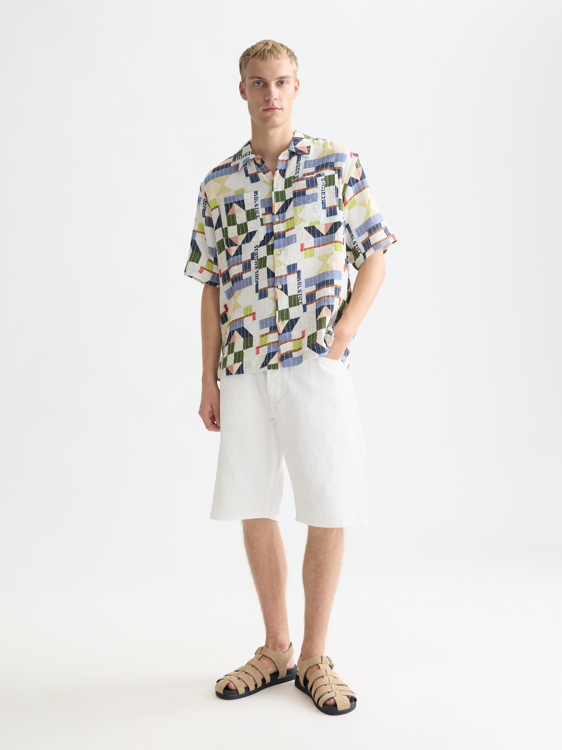 Printed Stitched Relaxed Fit Short Sleeve Shirt