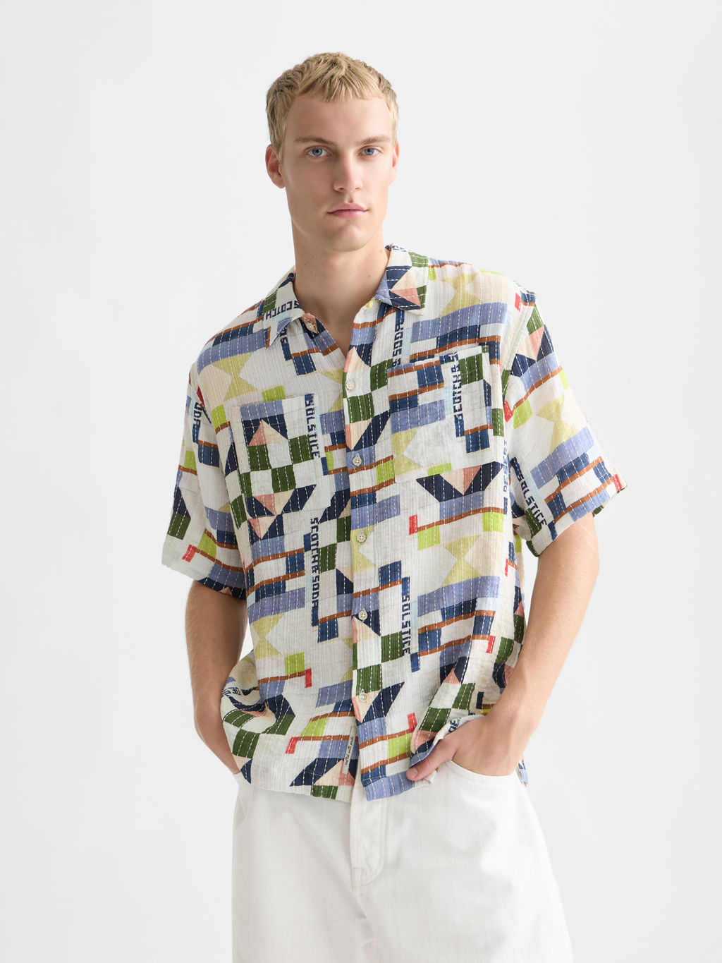 Printed Stitched Relaxed Fit Short Sleeve Shirt
