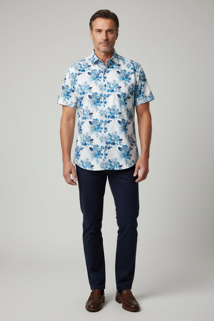 Blue Floral Short Sleeve Shirt