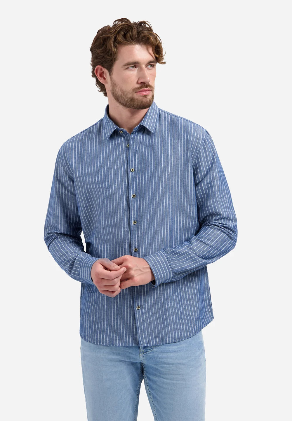 Shirt Linen Vertical Small Stripe