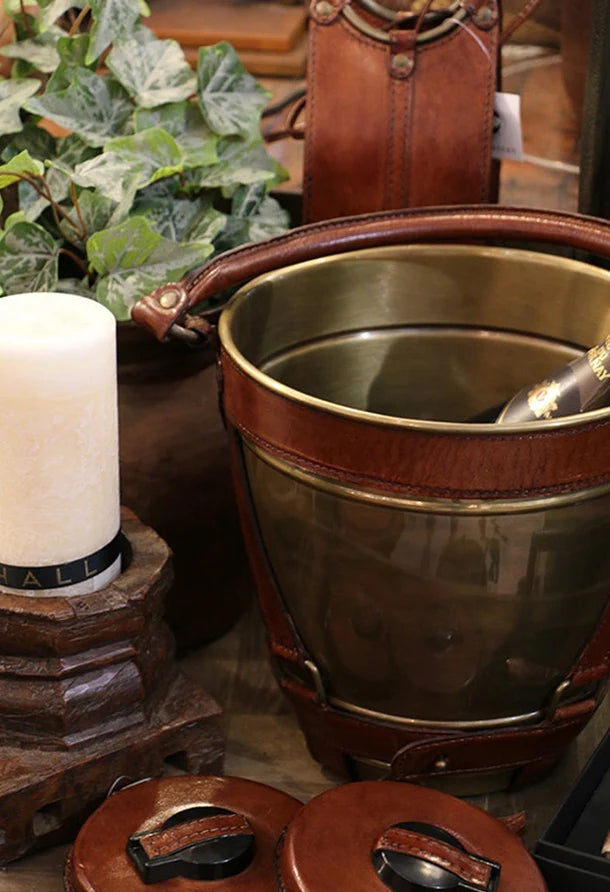 Riviera Brass Wine Cooler W/ Leather Handle