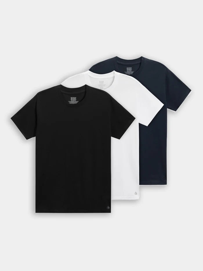 3Pkt Ultra Soft Crew Neck T- Shirts Black/Blue/White