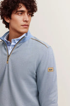 Bugatti Zip Neck Sweat Shirt - Pale Blue