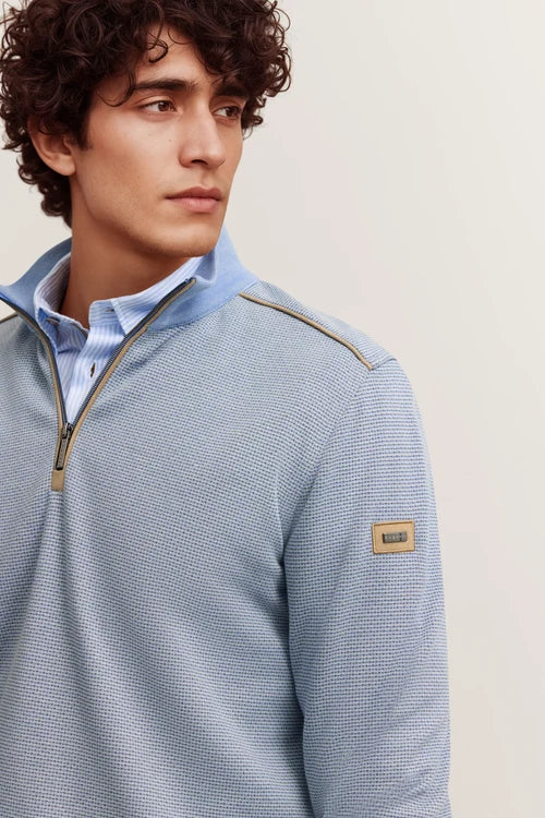 Bugatti Zip Neck Sweat Shirt - Pale Blue