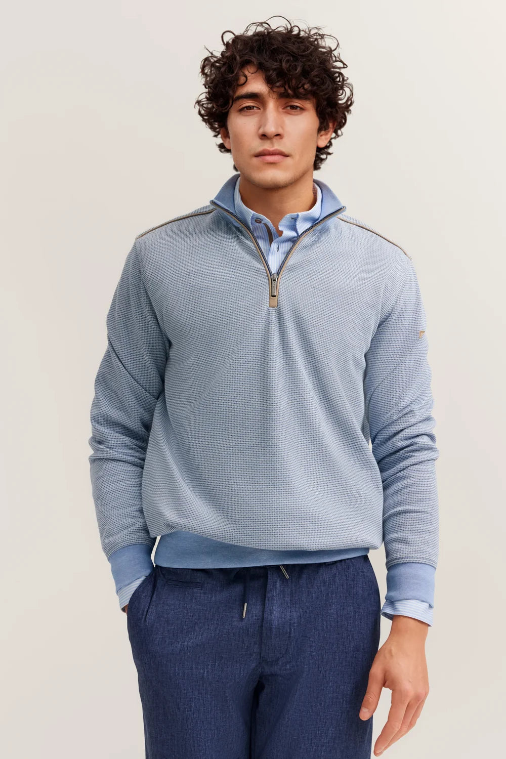 Bugatti Zip Neck Sweat Shirt - Pale Blue