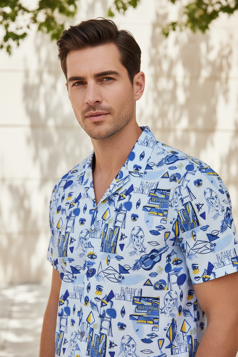 Cubist Print Short Sleeve Shirt