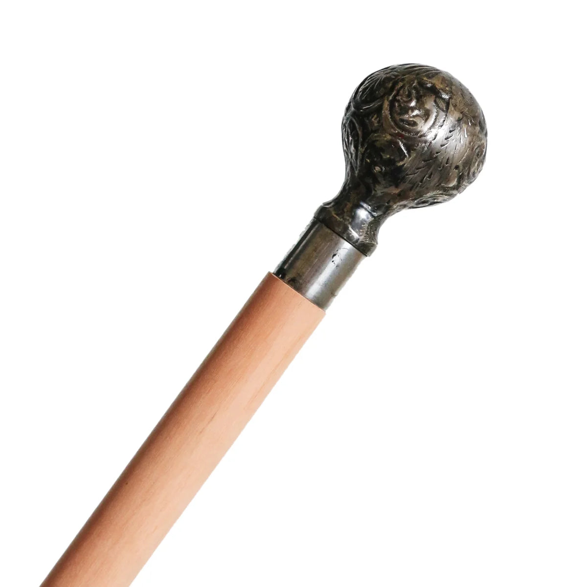Walking Stick - Carved Ball Antique Silver