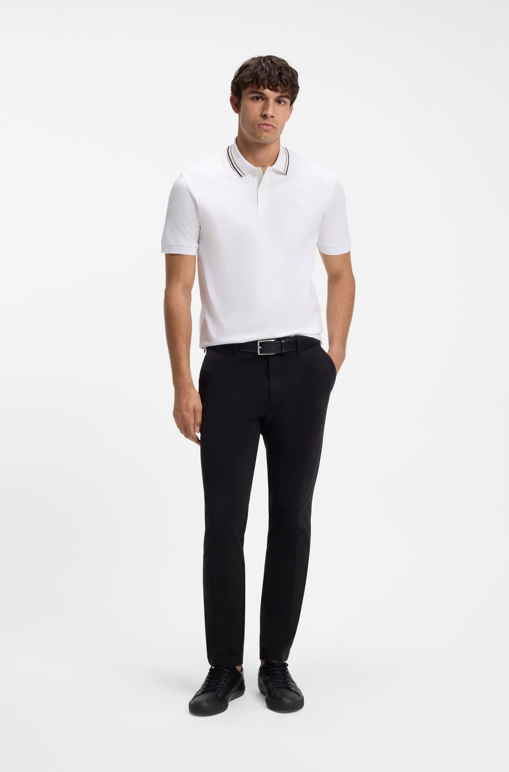 Slim-Fit Polo Shirt in Cotton with Striped Collar