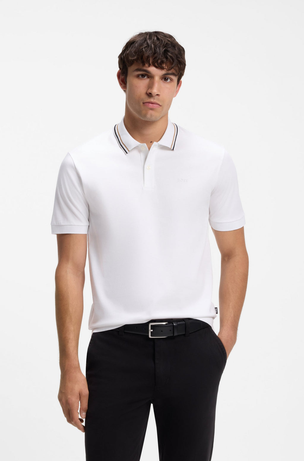 Slim-Fit Polo Shirt in Cotton with Striped Collar