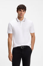 Slim-Fit Polo Shirt in Cotton with Striped Collar