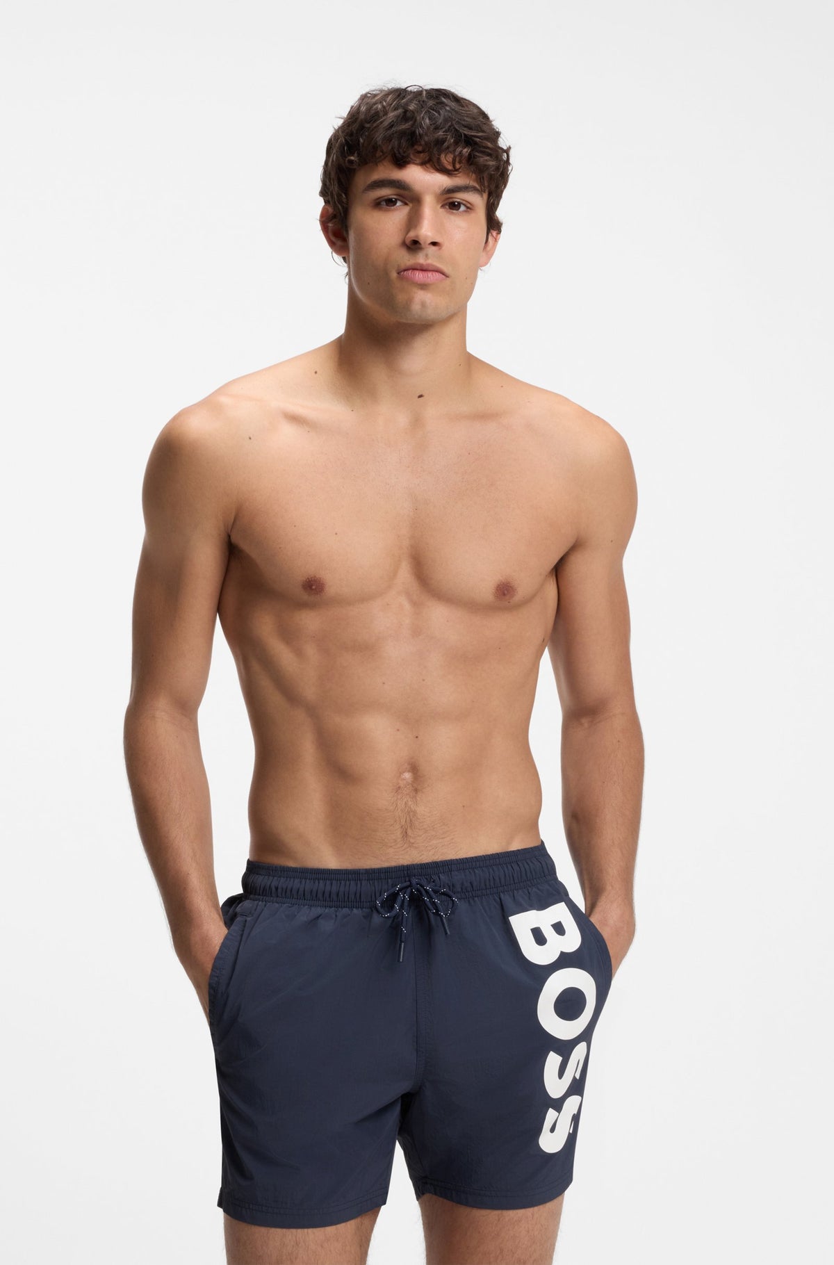 Quick-Drying Swim Shorts with Printed Logo