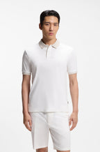 Stripe-Trim Slim-Fit Polo Shirt in Mercerized Cotton - White