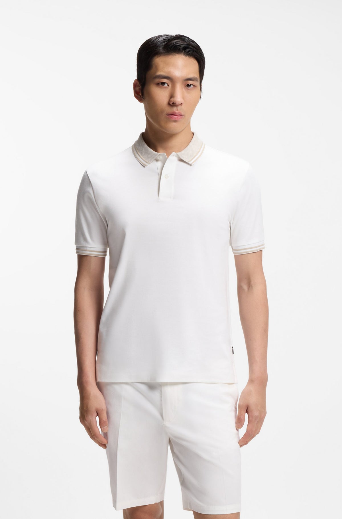 Stripe-Trim Slim-Fit Polo Shirt in Mercerized Cotton - White