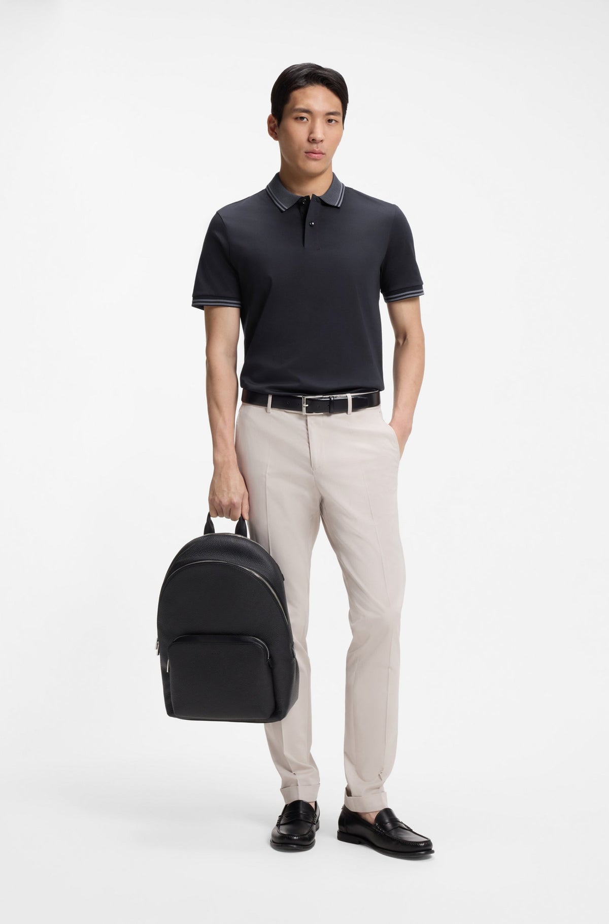 Stripe-Trim Slim-Fit Polo Shirt in Mercerized Cotton- Dark Blue