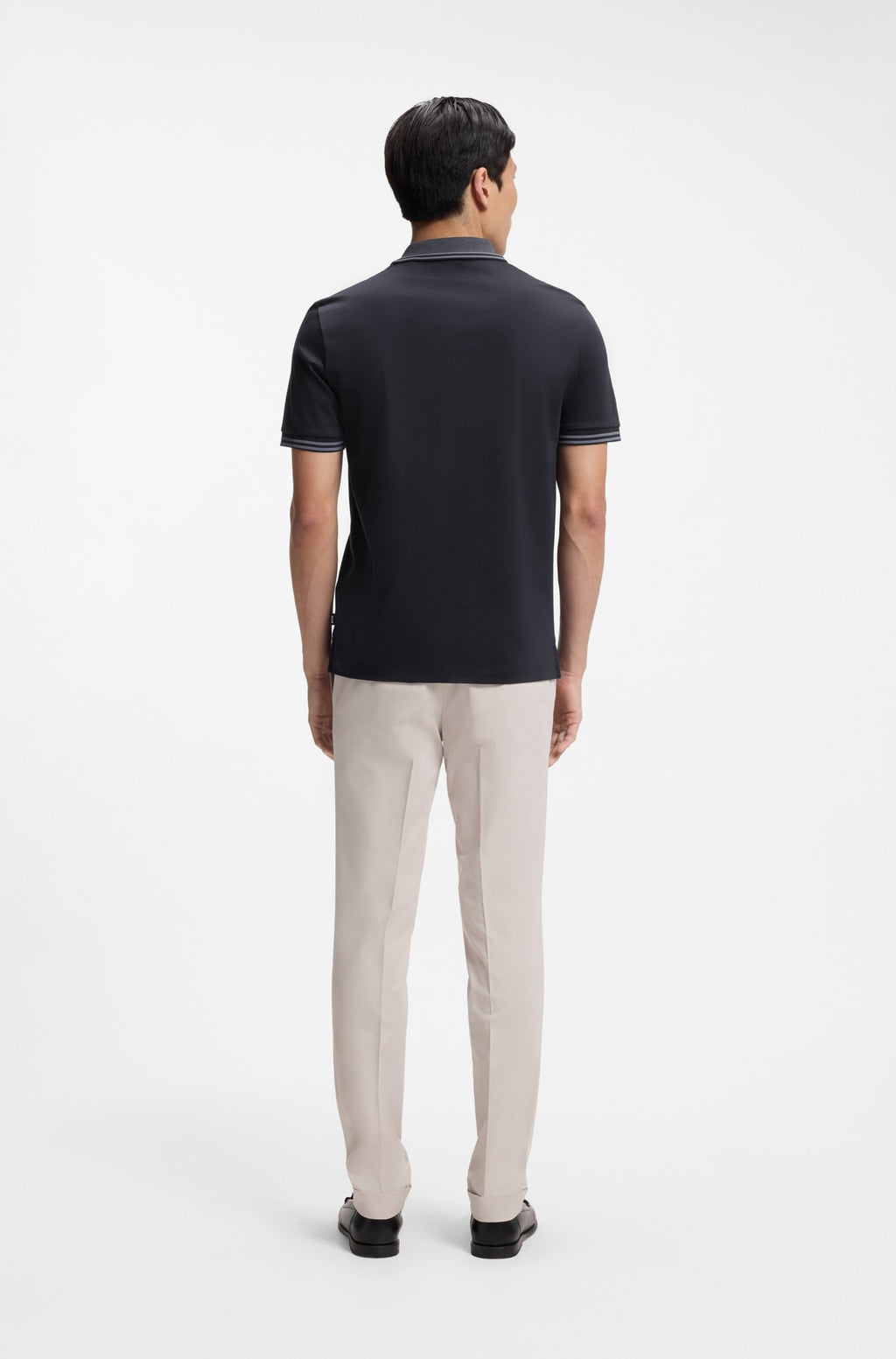 Stripe-Trim Slim-Fit Polo Shirt in Mercerized Cotton- Dark Blue