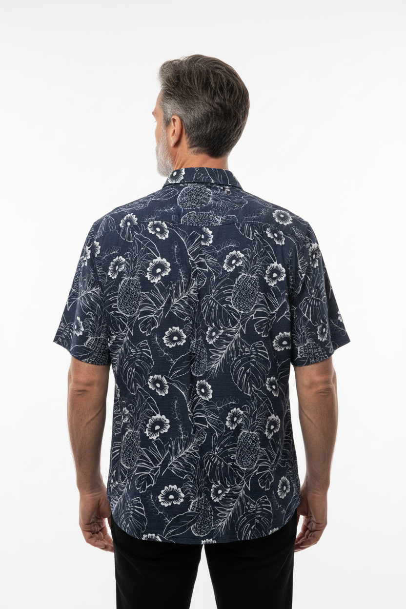 Model back view - Hugo Short Sleeve Shirt Navy