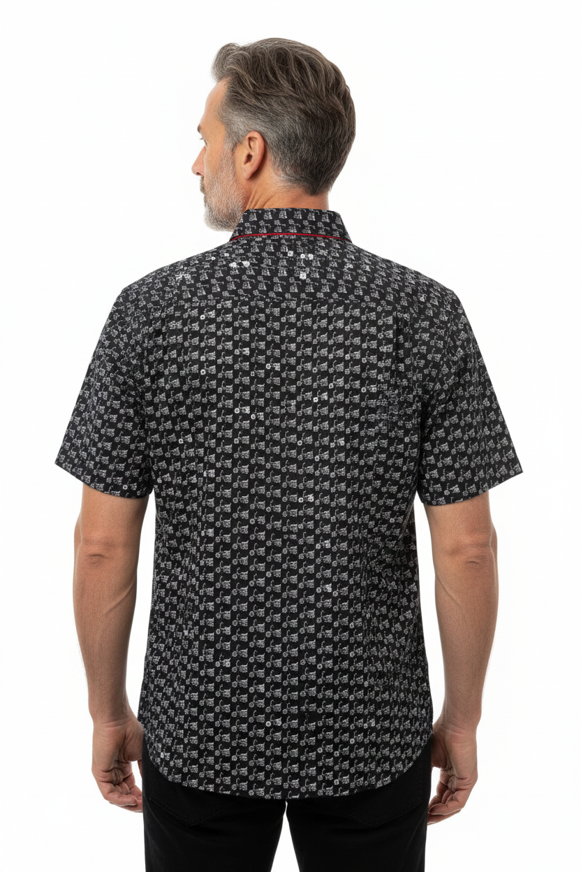 Model back view - Chopper Bike Short Sleeve Shirt Black