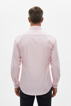 Model back view - Micro-Check Slim Fit Long Sleeve Shirt Pink