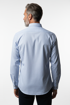 Model back view - Micro-Check Slim Fit Long Sleeve Shirt Blue