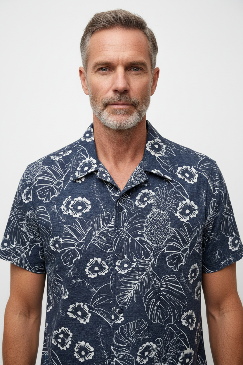Model front view - Hugo Short Sleeve Shirt Navy