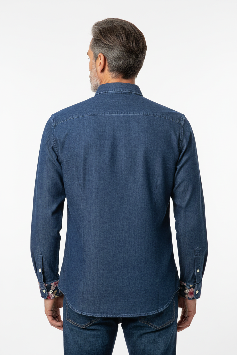 Model back view - OLIVER HBD Denim Long Sleeve Shirt