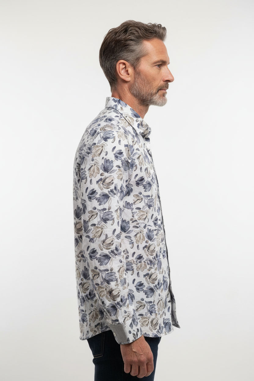 Model side view - FLORIAN HBD Long Sleeve Shirt Grey