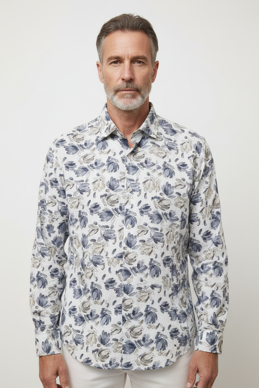 Model front view - FLORIAN HBD Long Sleeve Shirt Grey