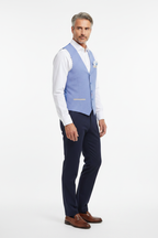 Stretch Piqué Waistcoat Light Blue on model - side