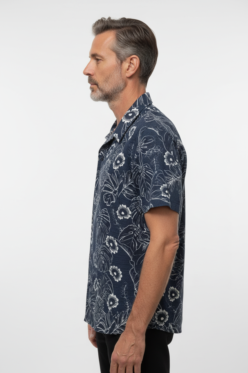 Model side view - Hugo Short Sleeve Shirt Navy