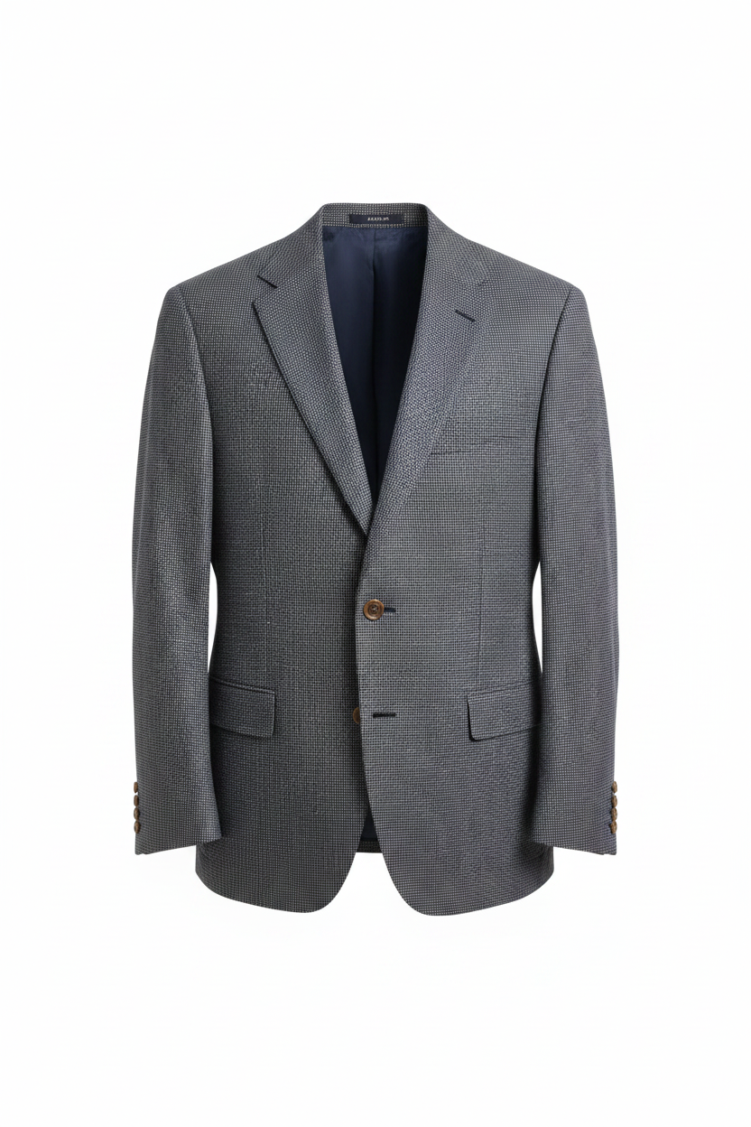 Clean cutout – navy grey houndstooth sport coat on white background