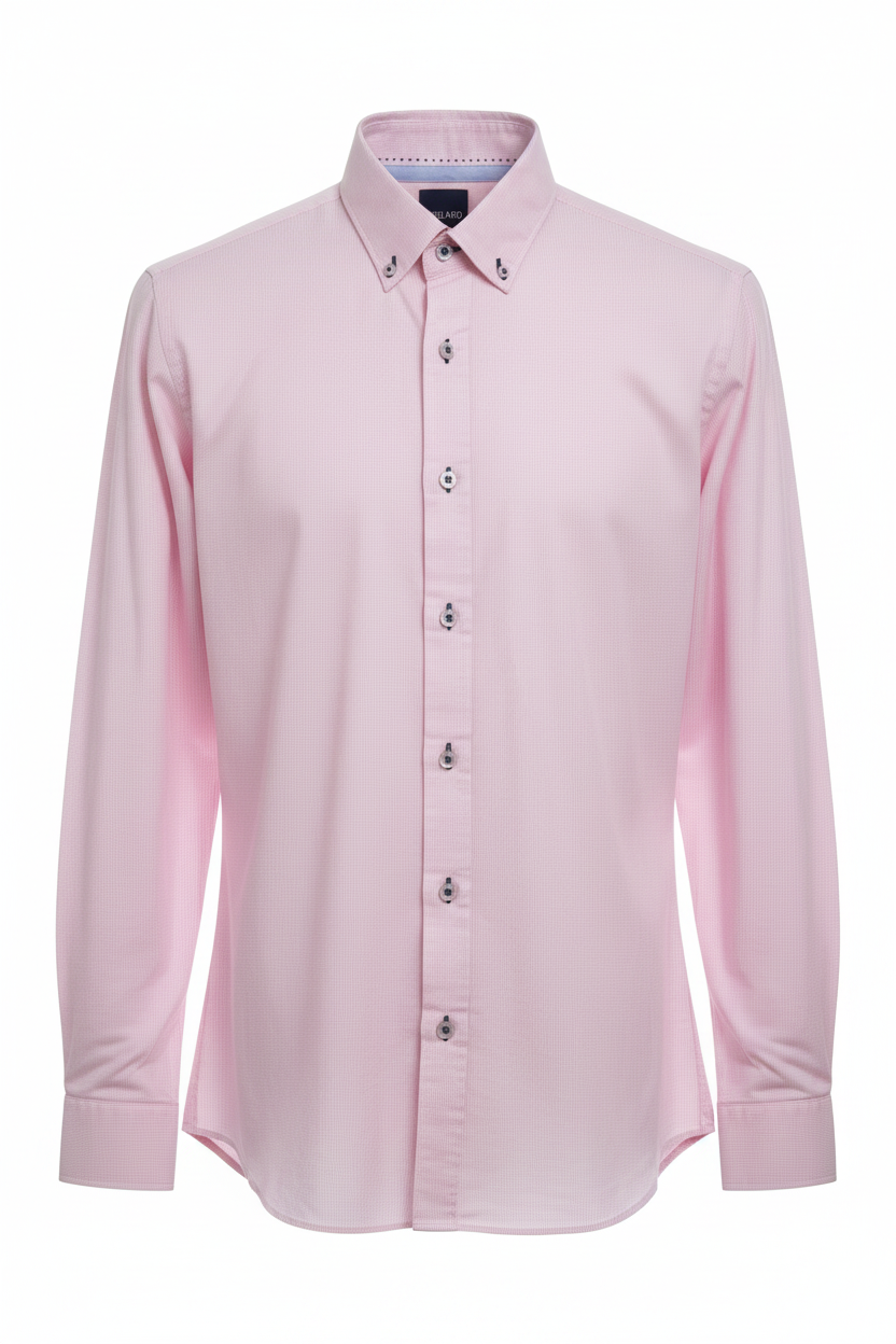Clean cut-out - Micro-Check Slim Fit Long Sleeve Shirt Pink