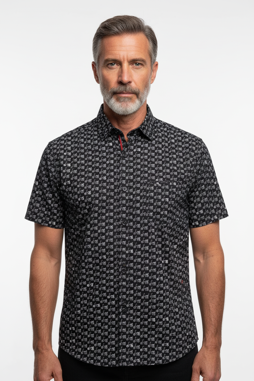Model front view - Chopper Bike Short Sleeve Shirt Black