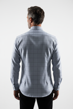Model back view - Grande Check Long Sleeve Shirt Light Blue
