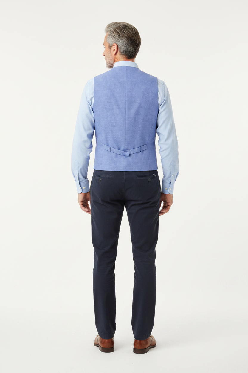 Stretch Piqué Waistcoat Light Blue on model - back