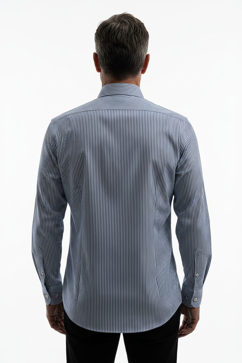 Model back view - Blue White Stripe Classic Fit Shirt