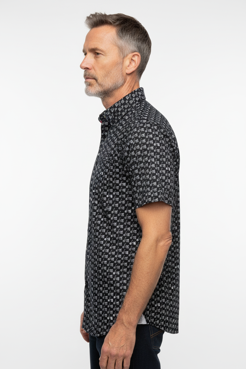 Model side view - Chopper Bike Short Sleeve Shirt Black