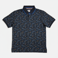 Citrus Print Polo Navy - clean front product shot