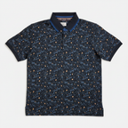 Citrus Print Polo Navy - clean front product shot