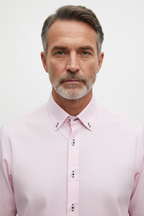 Model front view - Micro-Check Slim Fit Long Sleeve Shirt Pink