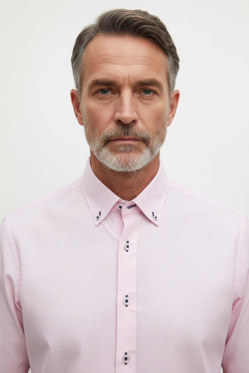 Model front view - Micro-Check Slim Fit Long Sleeve Shirt Pink