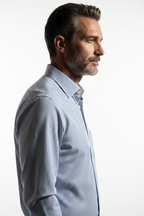 Model side view - Blue White Stripe Classic Fit Shirt
