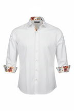 White shirt with floral cuffs clearcut - front