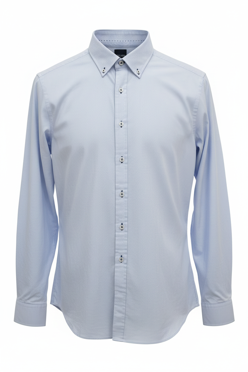 Clean cut-out - Micro-Check Slim Fit Long Sleeve Shirt Blue